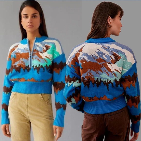 BDG Sweaters - Urban Outfitters BDG Jesse Half-Zip Mountain Graphic Half-Zip Sweater, Large